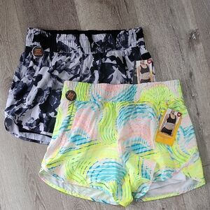 Avia Neon Swirl Athletic Shorts (2) Pairs Brand New 8/10 Medium